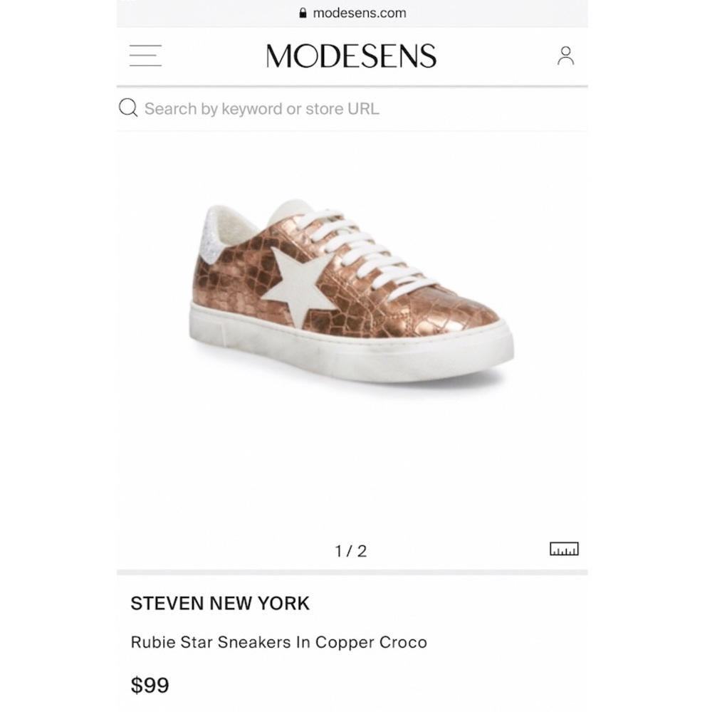 STEVEN NY Rubie Copper Croco Distressed Sneakers - Picture 2 of 16